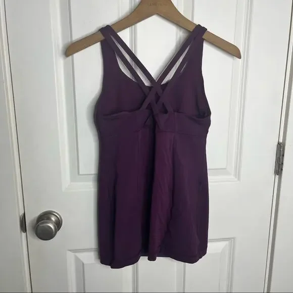 Lululemon Energy Criss Cross Tank Top Striped Plum Purple Size 6 - Picture 4 of 5